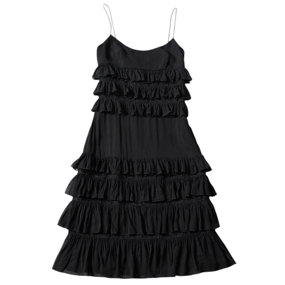 Valentino Roma Ruffle Tiered Dress Women Black Lace Spaghetti Strap Whimsigoth 6